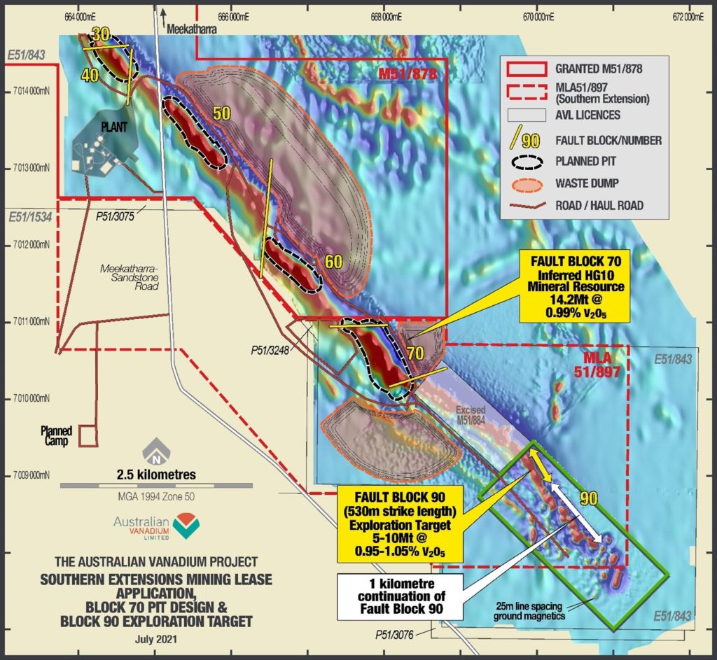 Proposed Site layout for Block 70 ML 51/897 and Block 90 Exploration Target and Potential Extension of Vanadium Resource